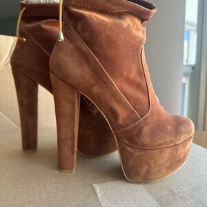 Brown Suede Platform Ankle Boots